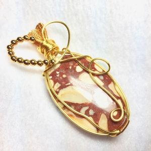 Handmade Red Mookite Wrapped in Gold Plated Wire